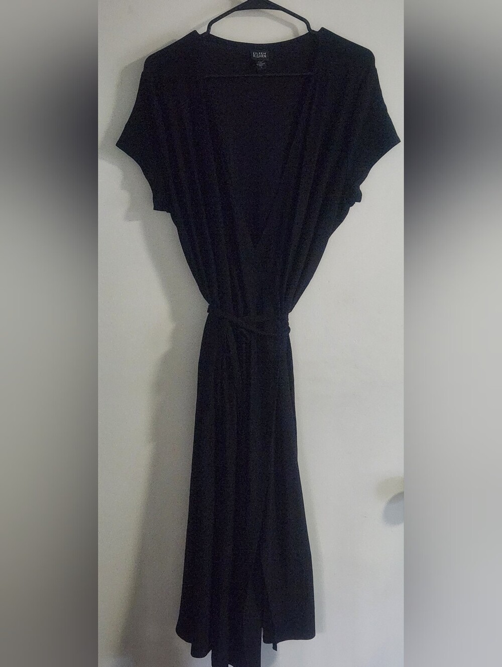 Eileen Fisher  Washable Stretch Crepe Wrap Dress Size L Black